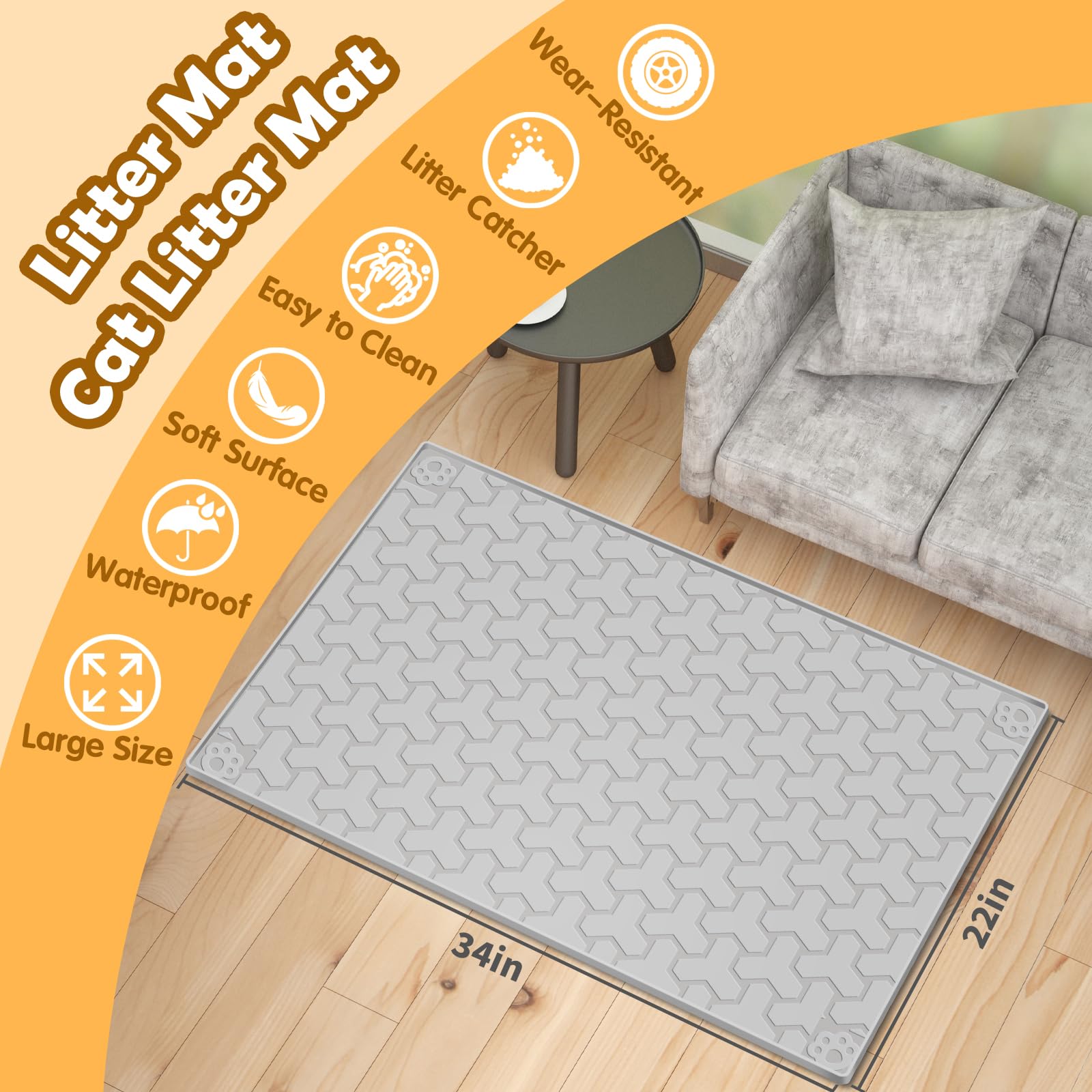 ANNIL silicone cat litter mat 34x22 waterproof surface is easy to rinse after messes.