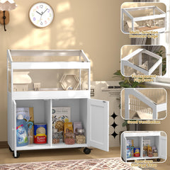 Annzoe hamster cage storage cabinet keeps food and toys neatly organized.