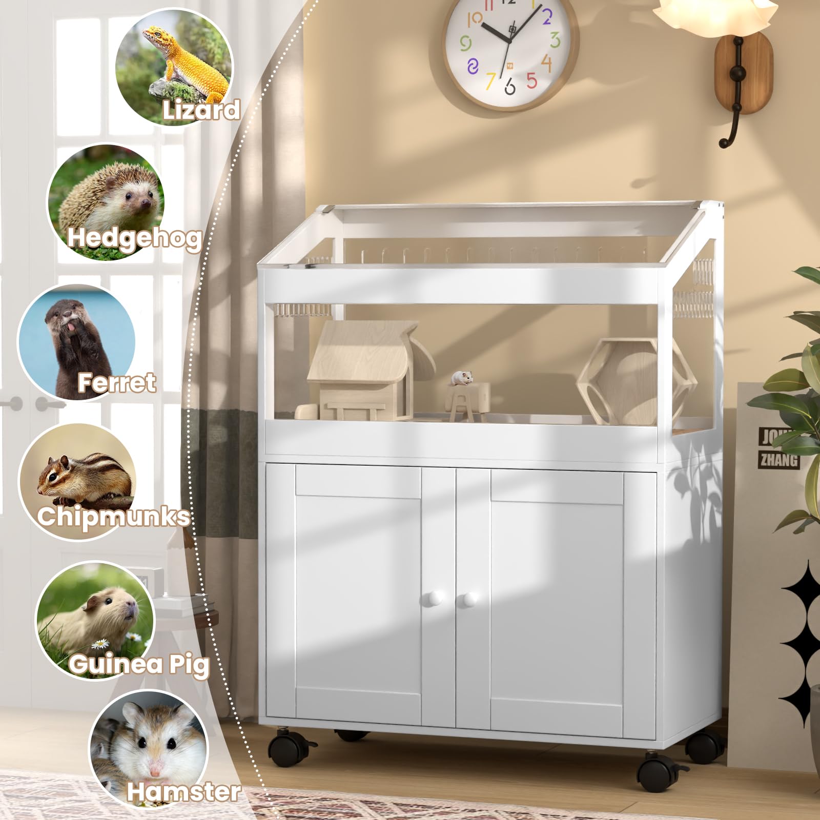Annzoe hamster cage swivel-wheels with lock enable easy cleaning and repositioning.