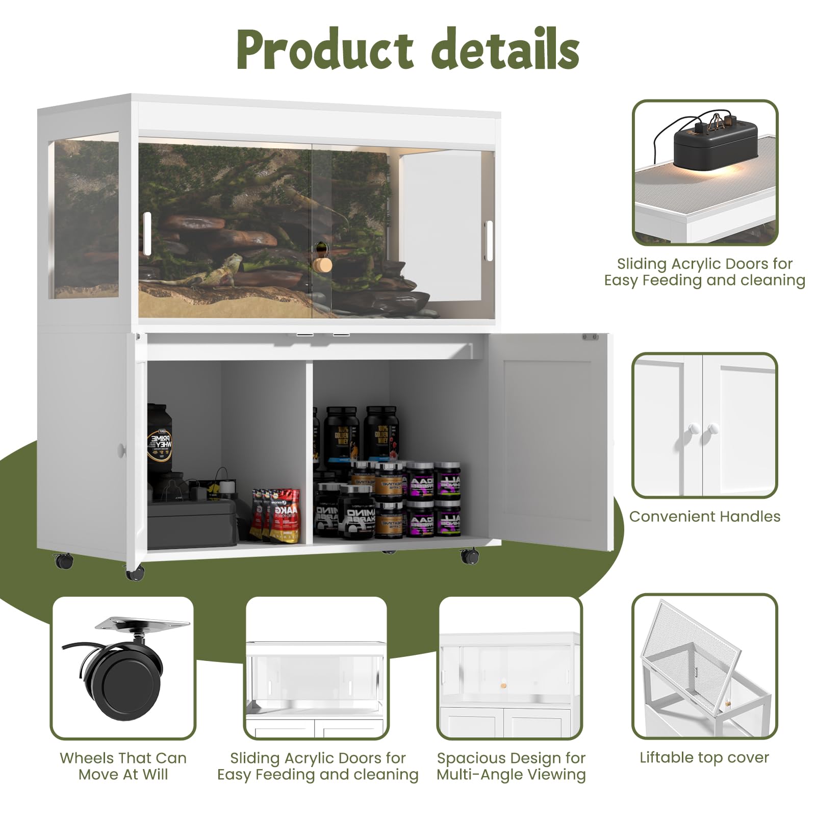 Annzoe storage cabinet keeps pet supplies organized while maintaining a tidy space.
