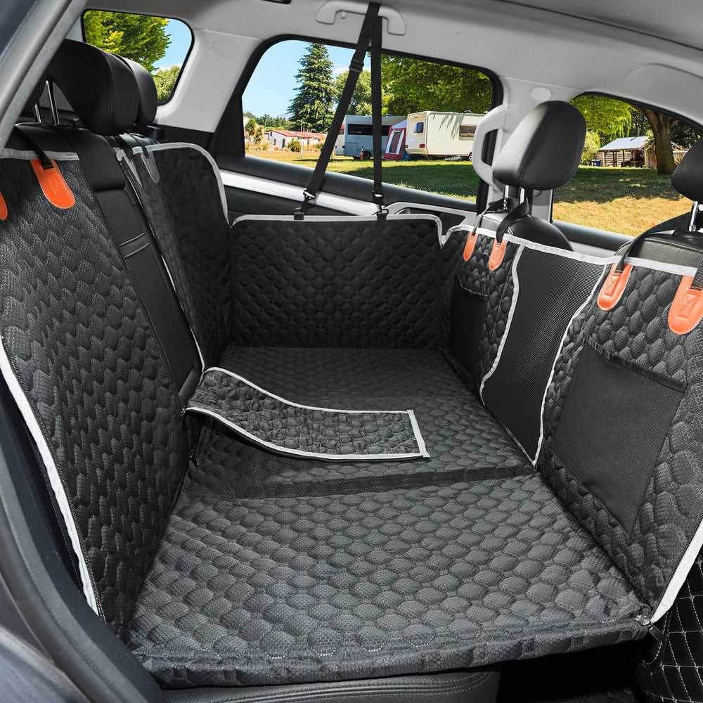 ANOSOSPECIAL foldable hammock layout converts back seat into a pet bed for travel