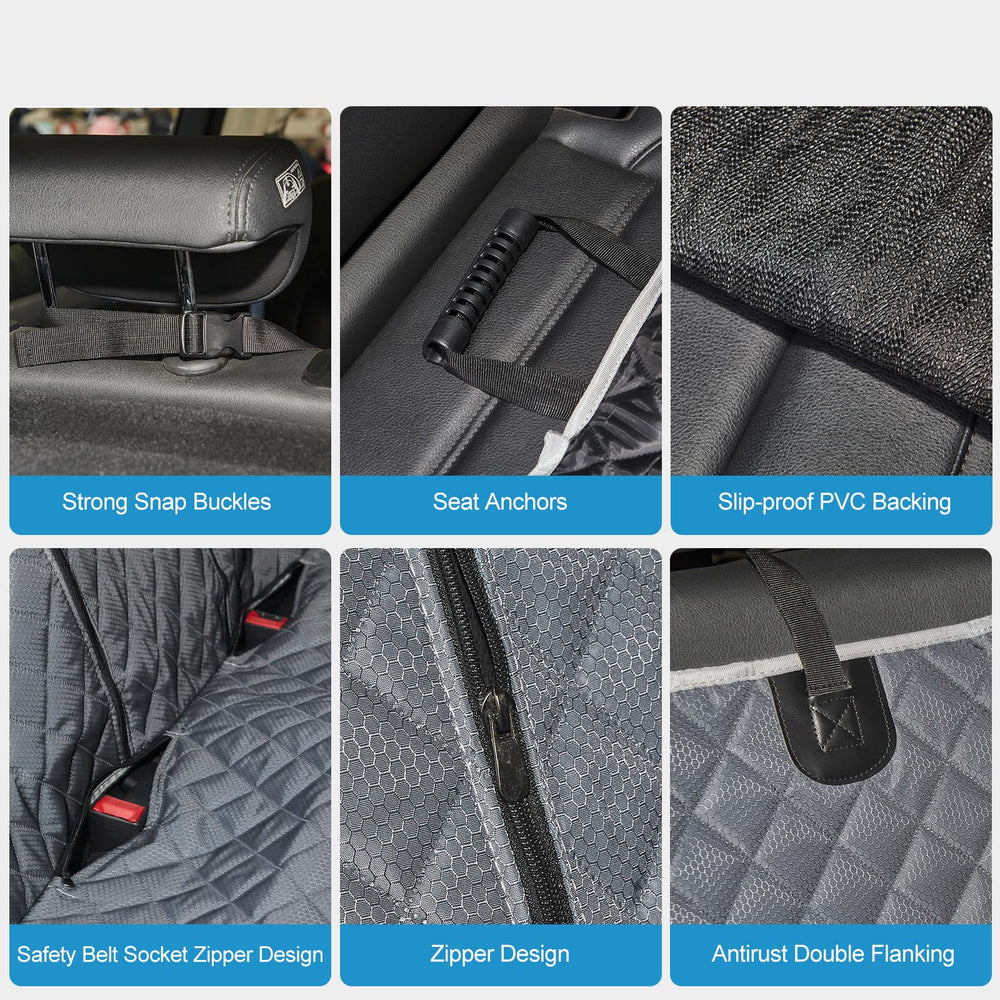 ANOSOSPECIAL grey seat cover displayed with easy installation straps