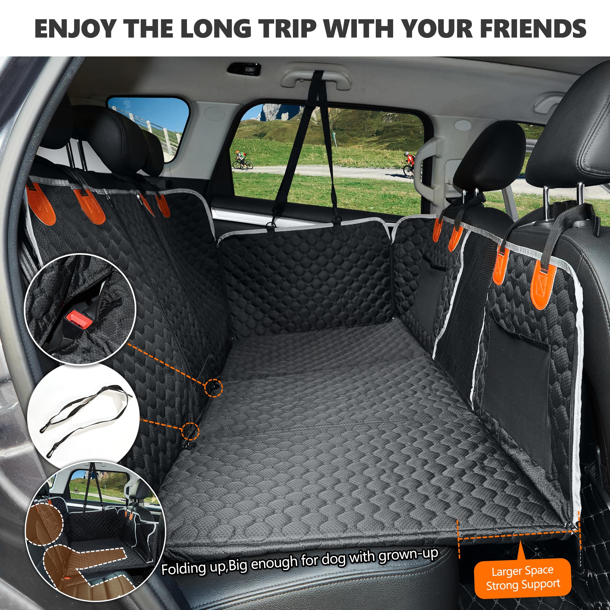 ANOSOSPECIAL universal-fit extender mounted in a sedan for big pets
