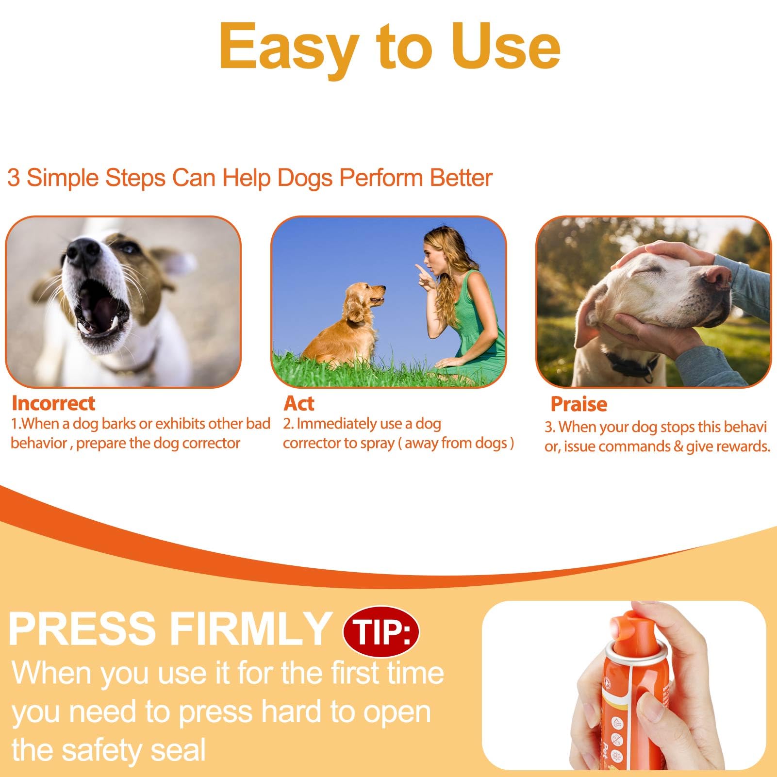 ANSJDH Dog Corrector Spray label closeup highlights safe, humane usage guidelines