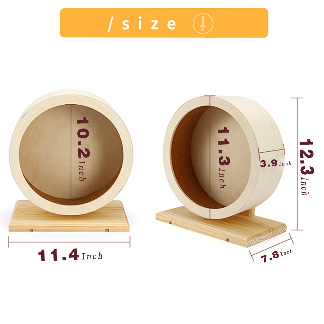 Antiai hamster wooden silent wheel inner diameter 10.2 inches for roomy running space.