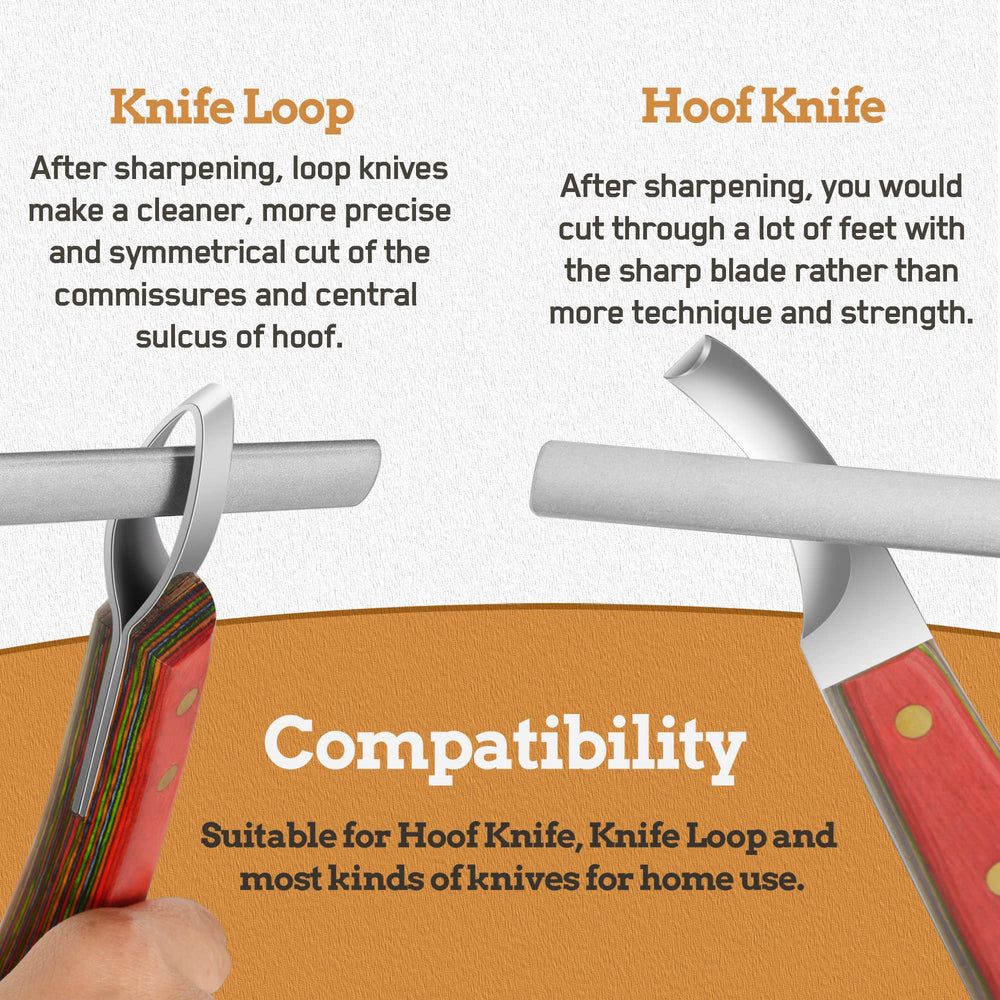 Antidious hoof knife sharpener close-up reveals 800-grit diamond abrasive for durable edge.