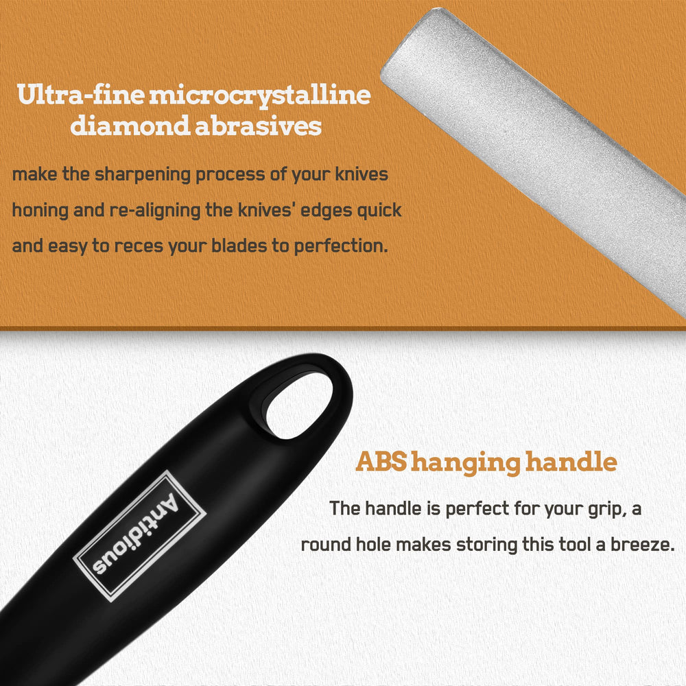 Antidious hoof knife sharpener ergonomic handle with hanging hole eases grip and storage.