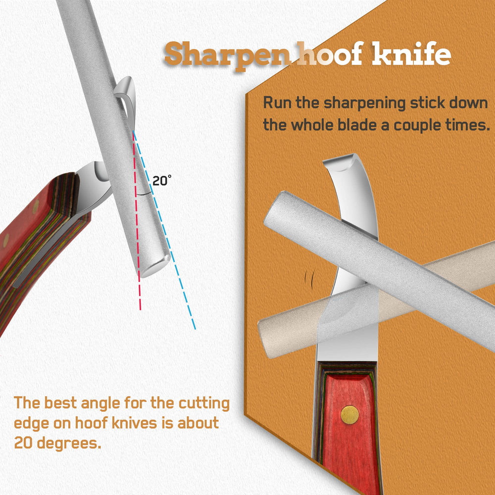 Antidious hoof knife sharpener rounded-edges supports curved blades for better reach.