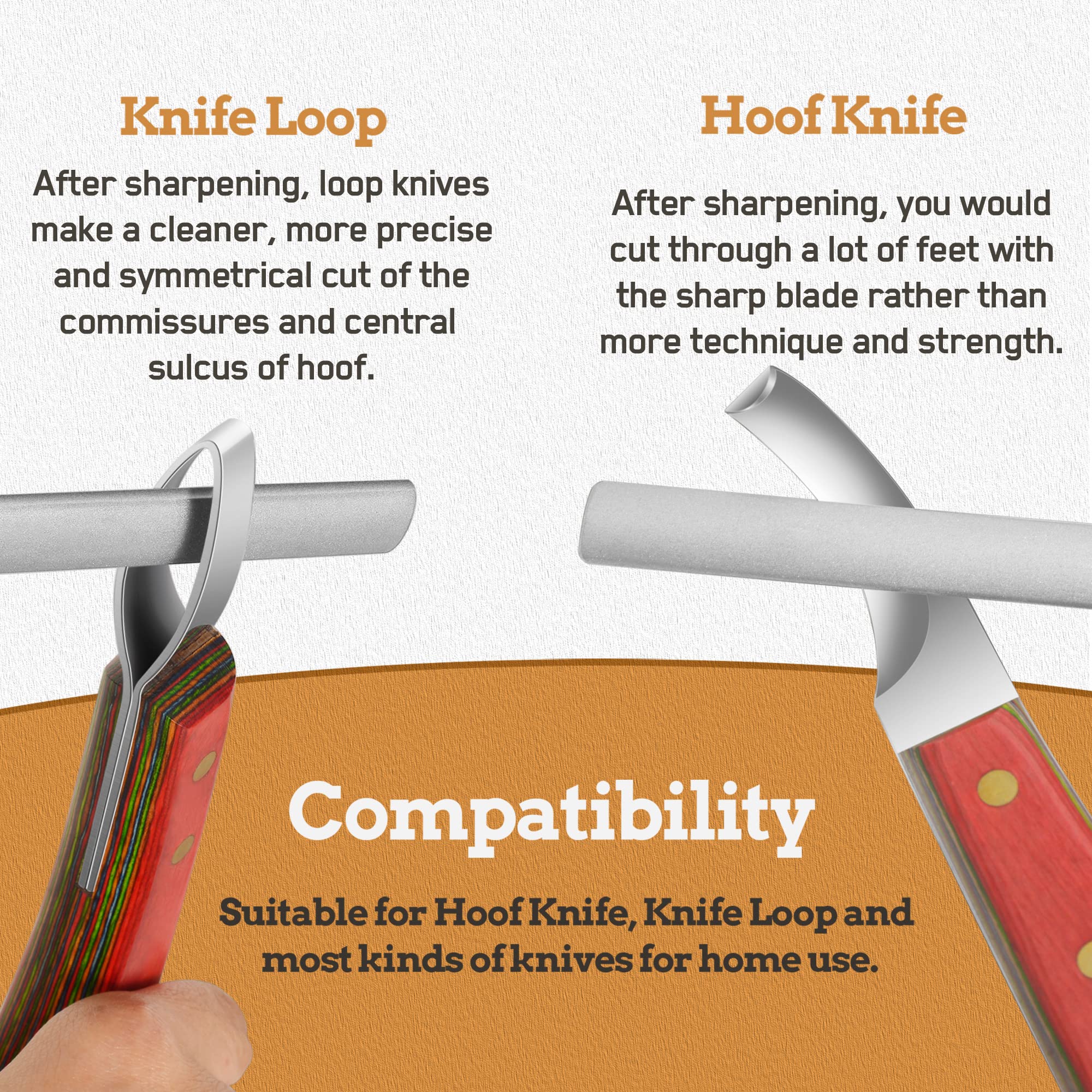 Antidious Hoof Knife Sharpener side view; ergonomic grip enhances control during sharpening.