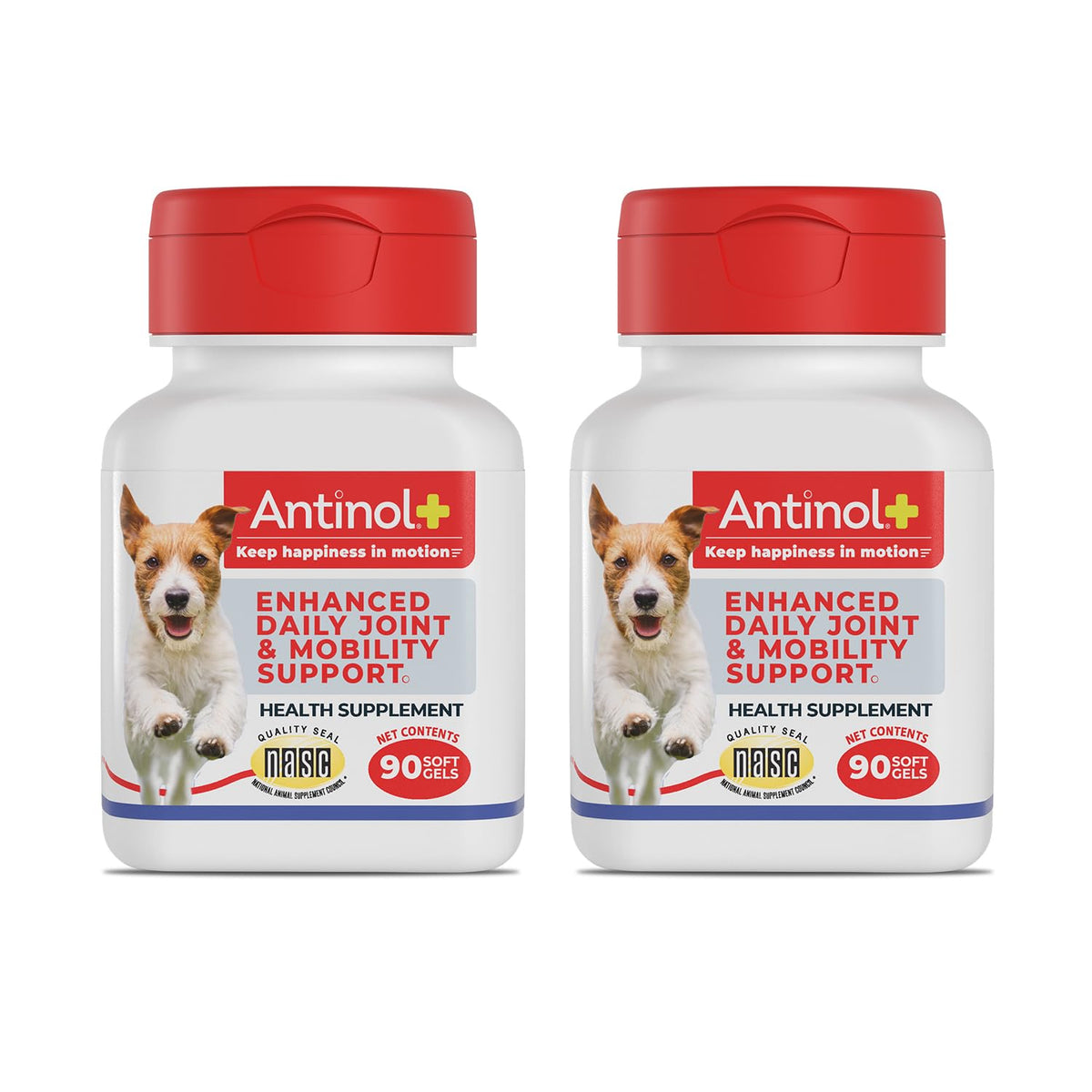 Antinol Plus bottle pour demonstrates daily joint support for dogs.