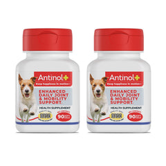 Antinol Plus bottle pour demonstrates daily joint support for dogs.