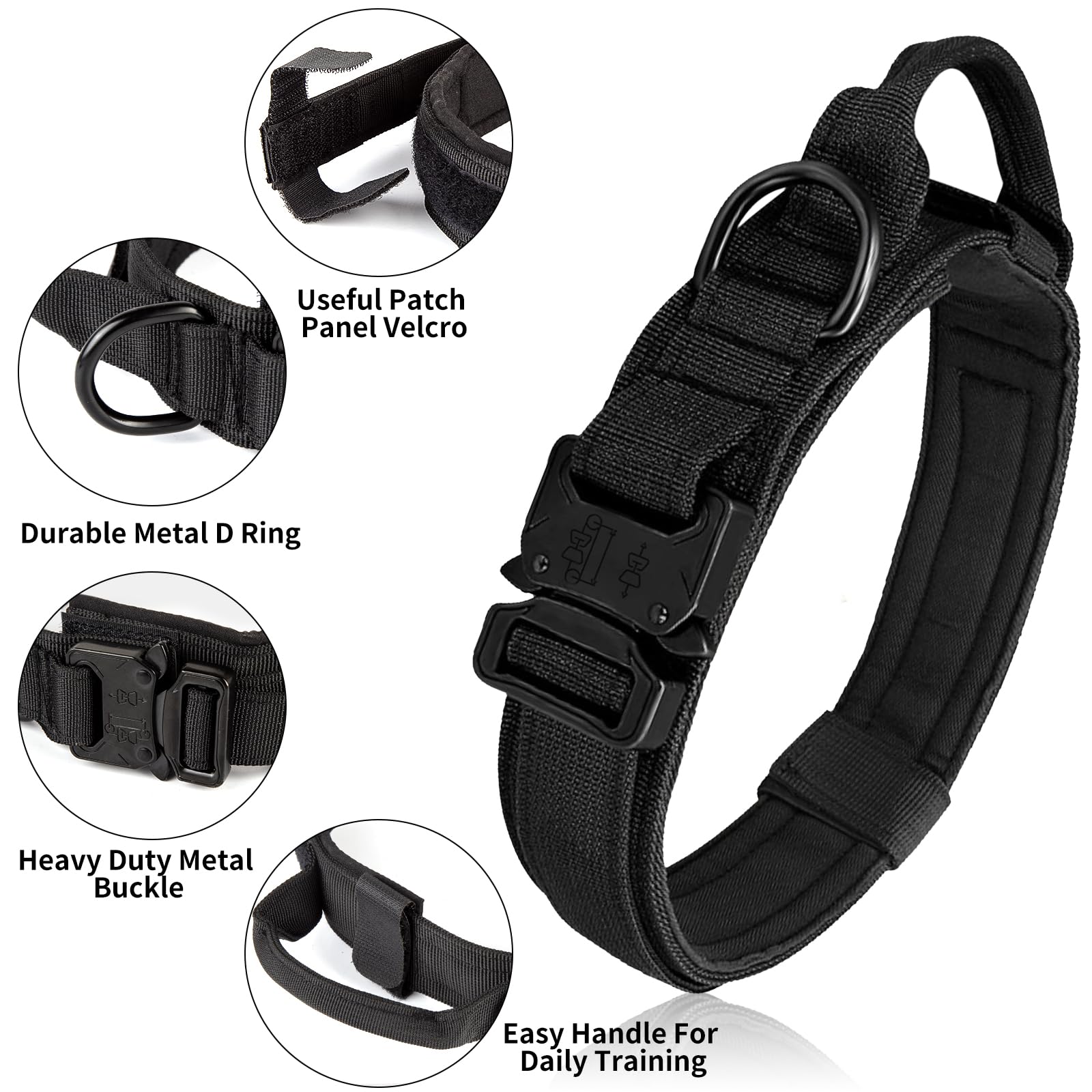 Antswish Tactical Dog Collar adjustable buckle highlights secure fit for growing dogs.