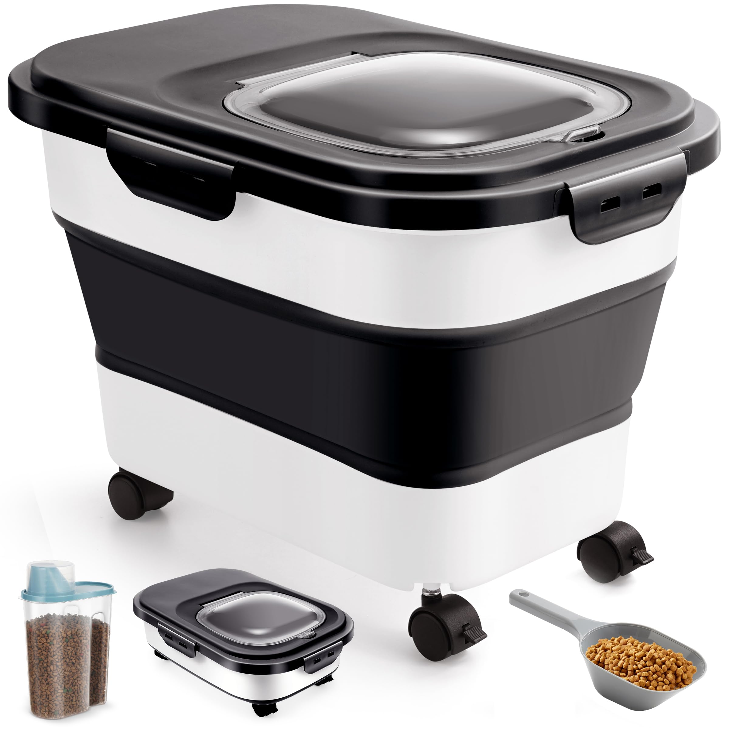 ANVS 20lb dog food storage container with collapsible design for space-saving storage.