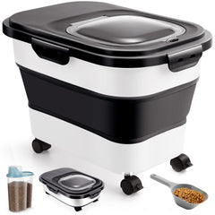 ANVS 20lb dog food storage container with collapsible design for space-saving storage.