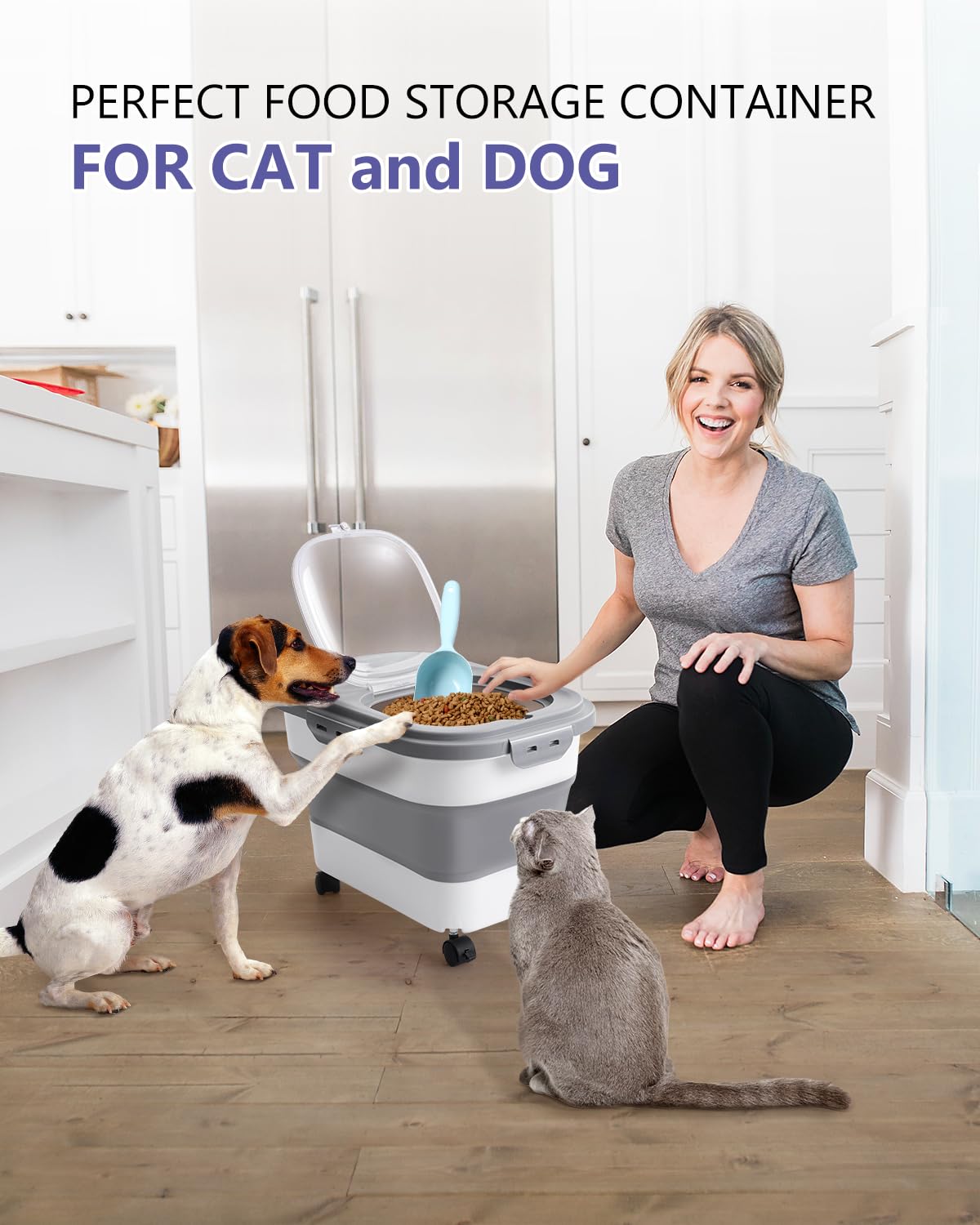 ANVS airtight collapsible pet-food container side view shows collapsible design saving space