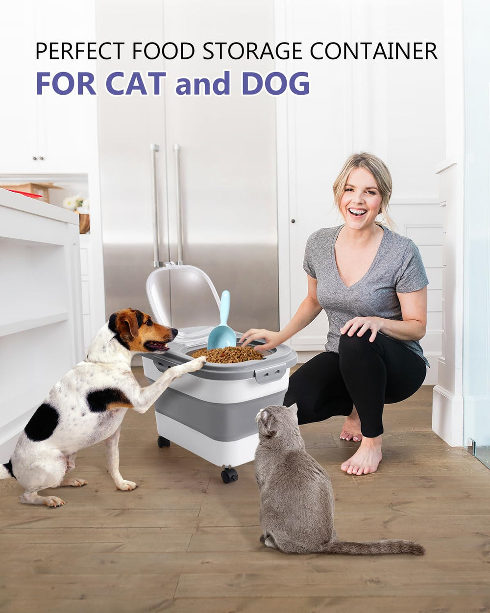 ANVS airtight collapsible pet-food container side view shows collapsible design saving space