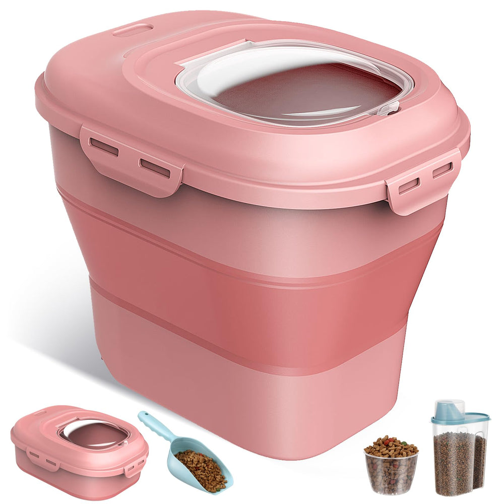 ANVS dog food container collapsible lid demonstrates space-saving storage and fresh food protection.