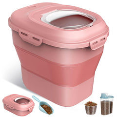 ANVS dog food container collapsible lid demonstrates space-saving storage and fresh food protection.