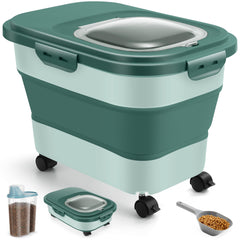 ANVS collapsible dog food container with wheels for space-saving transport.