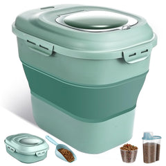 ANVS dog food storage container with collapsible lid for tight seals and space saving.