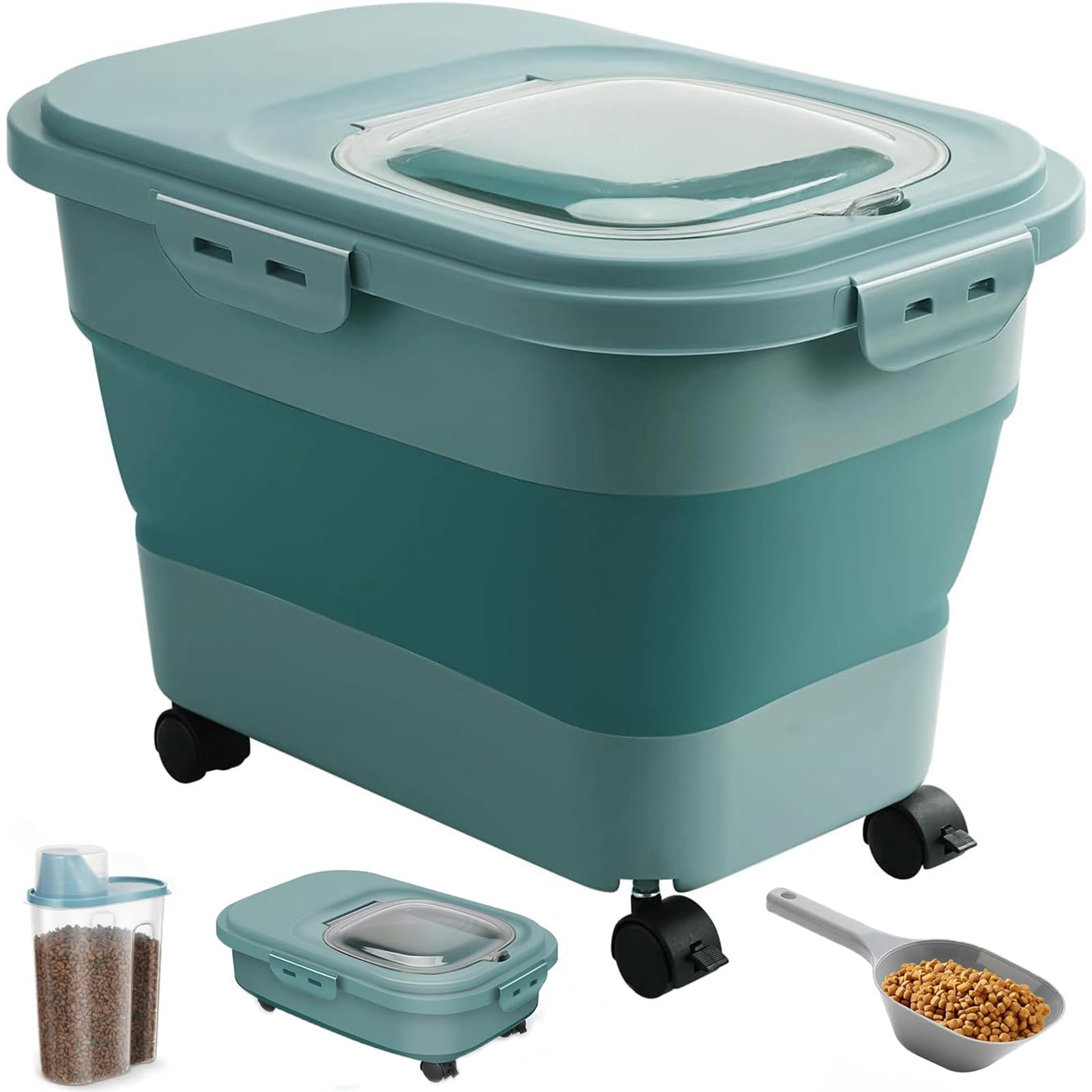 ANVS collapsible dog food storage container lid with secure seals.