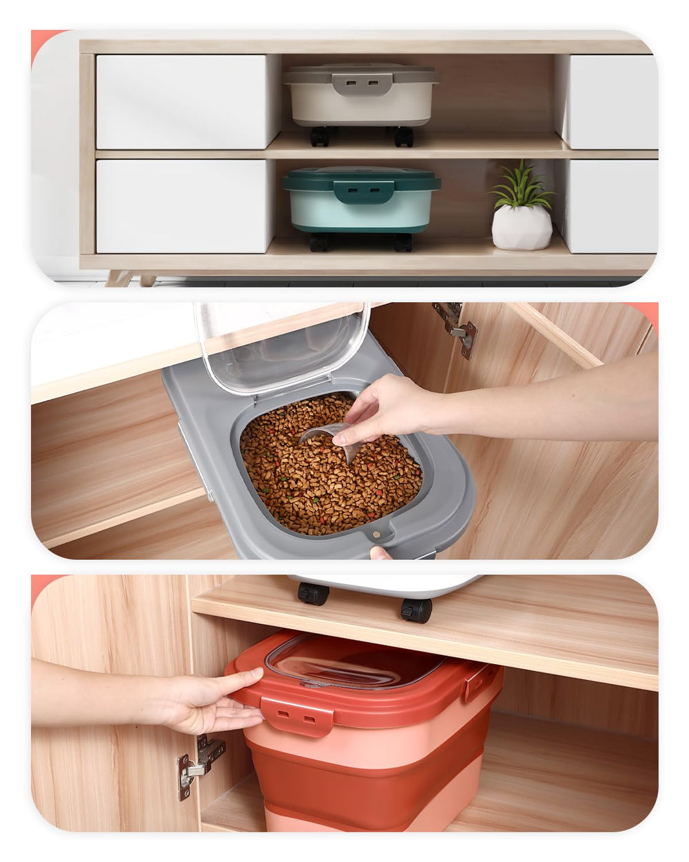 ANVS scoop included beside pink container for easy portioning.