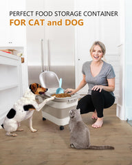 ANVS dog food storage container on wheels for easy mobility and refills.