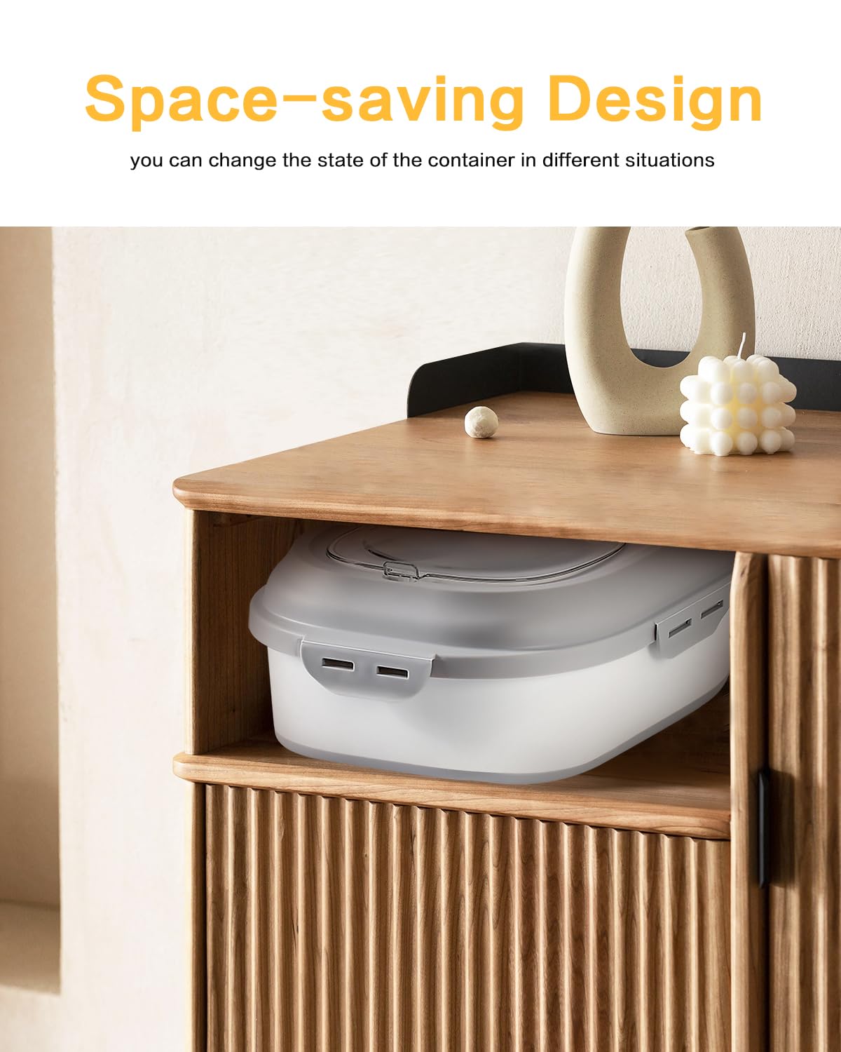 ANVS kitchen organizer helps tidy dog and cat food supplies.