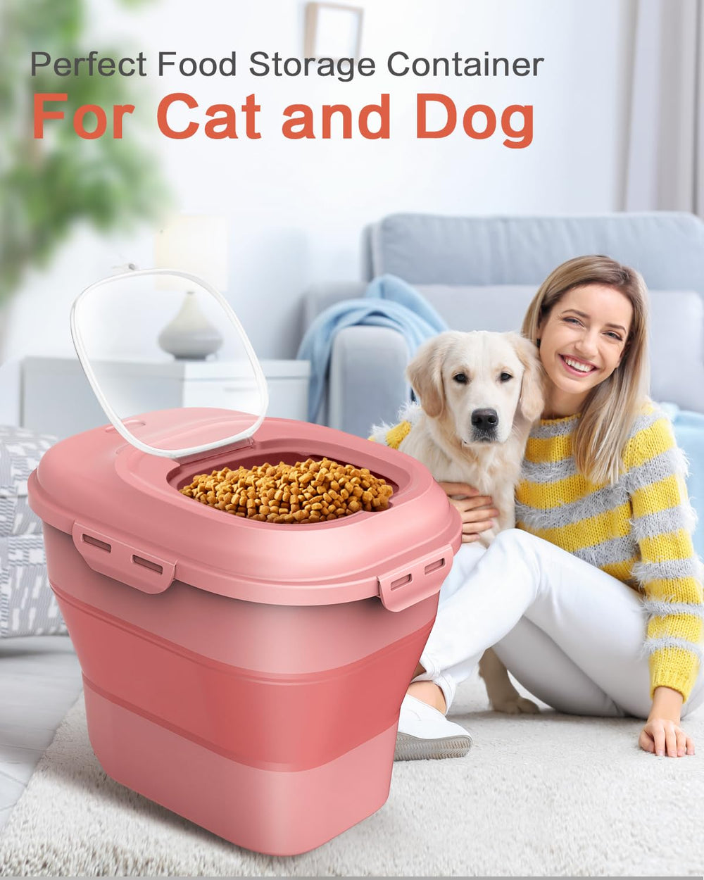 ANVS pink pet storage shows easy-access organization for dog and cat meals.
