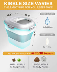 ANVS space-saving collapsible dog food bin fits neatly in a cabinet.