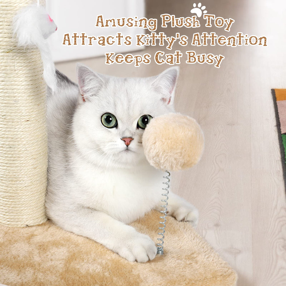 ANWA 32-inch scratching post with dangling mouse keeps cats engaged and mentally stimulated.
