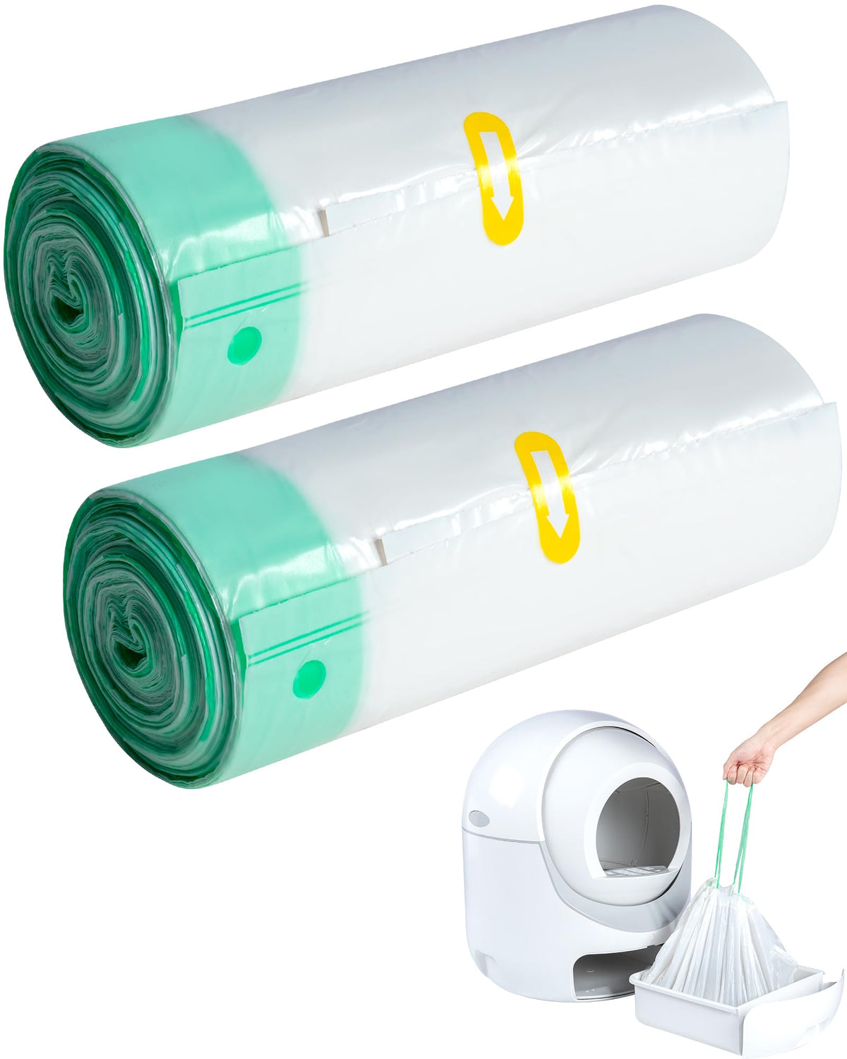 ANWA 40-count cat litter box liners package with two rolls for easy disposal.