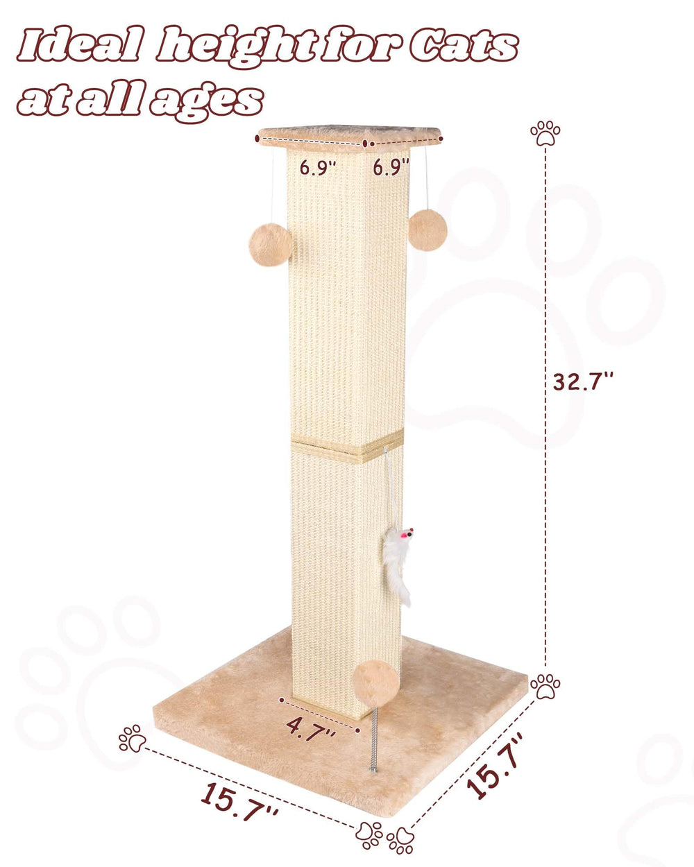 ANWA cat post with dangling toys for interactive play and enrichment.