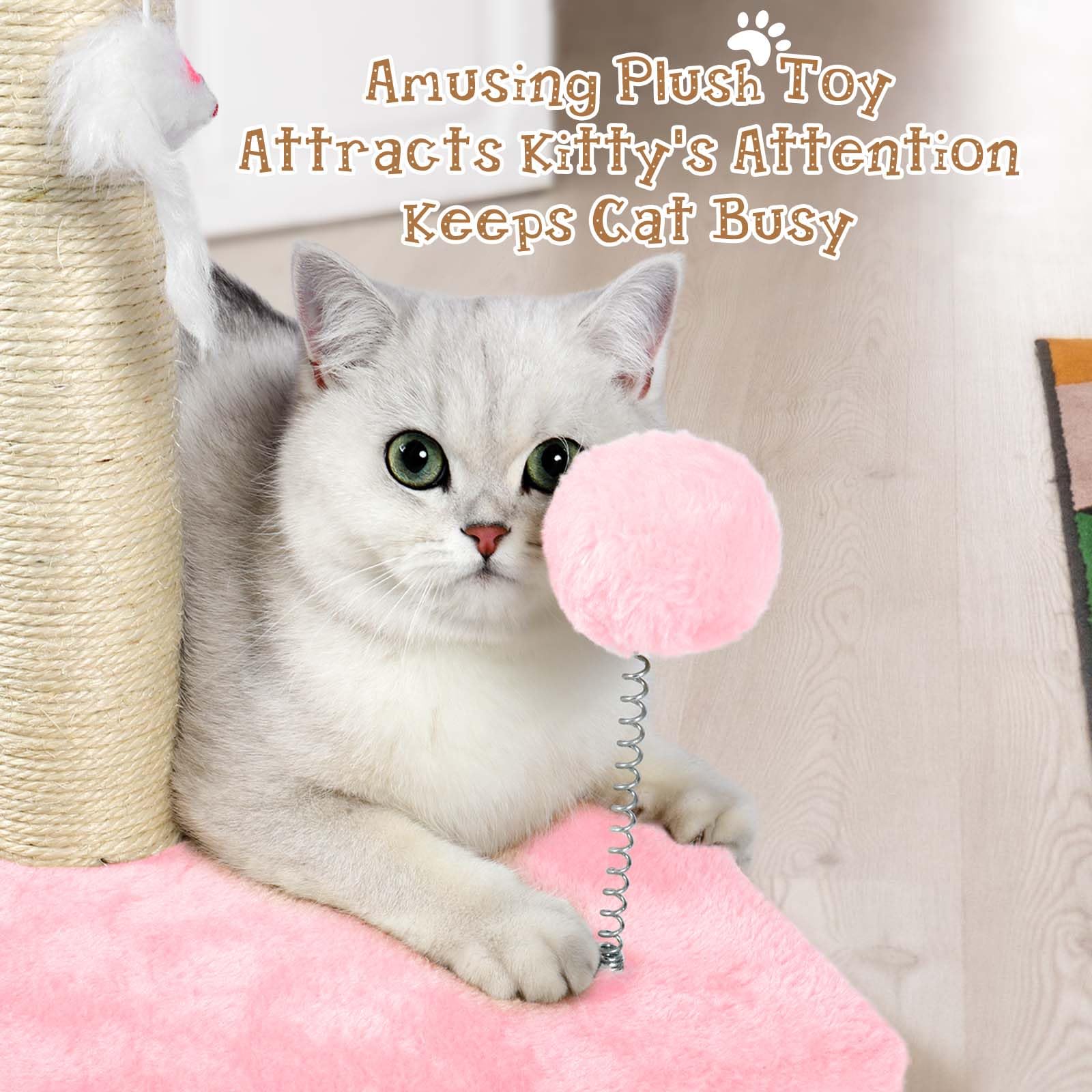 ANWA cat scratching post middle dangling mouse for active engagement.