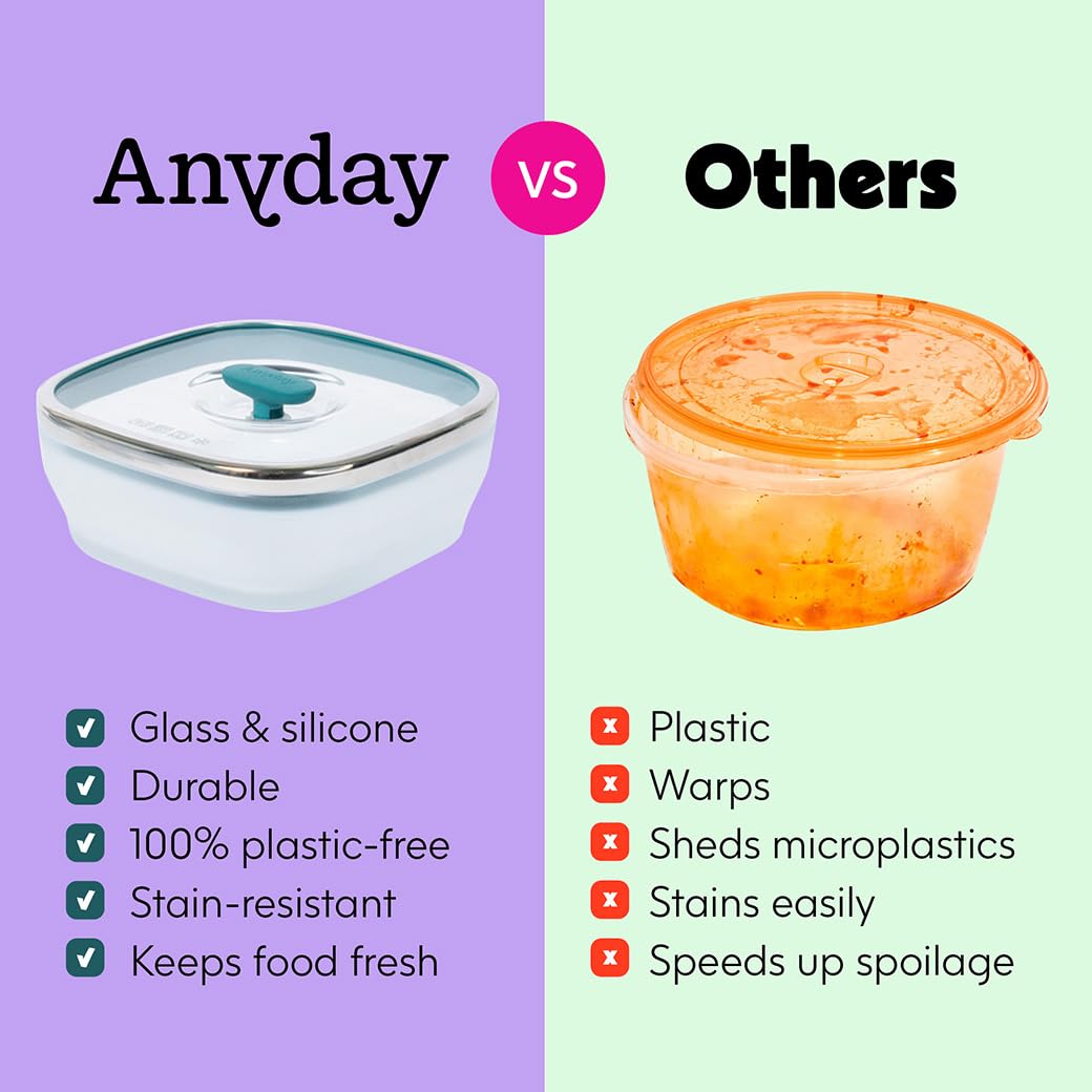 Anyday airtight glass lid with silicone rim and vented knob for mess-free storage