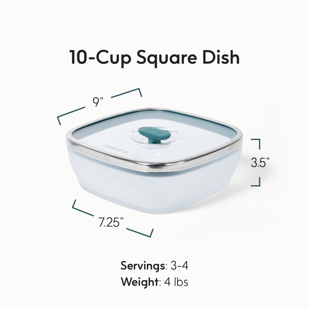 Anyday square microwave steamer showing bacon and asparagus ready in minutes