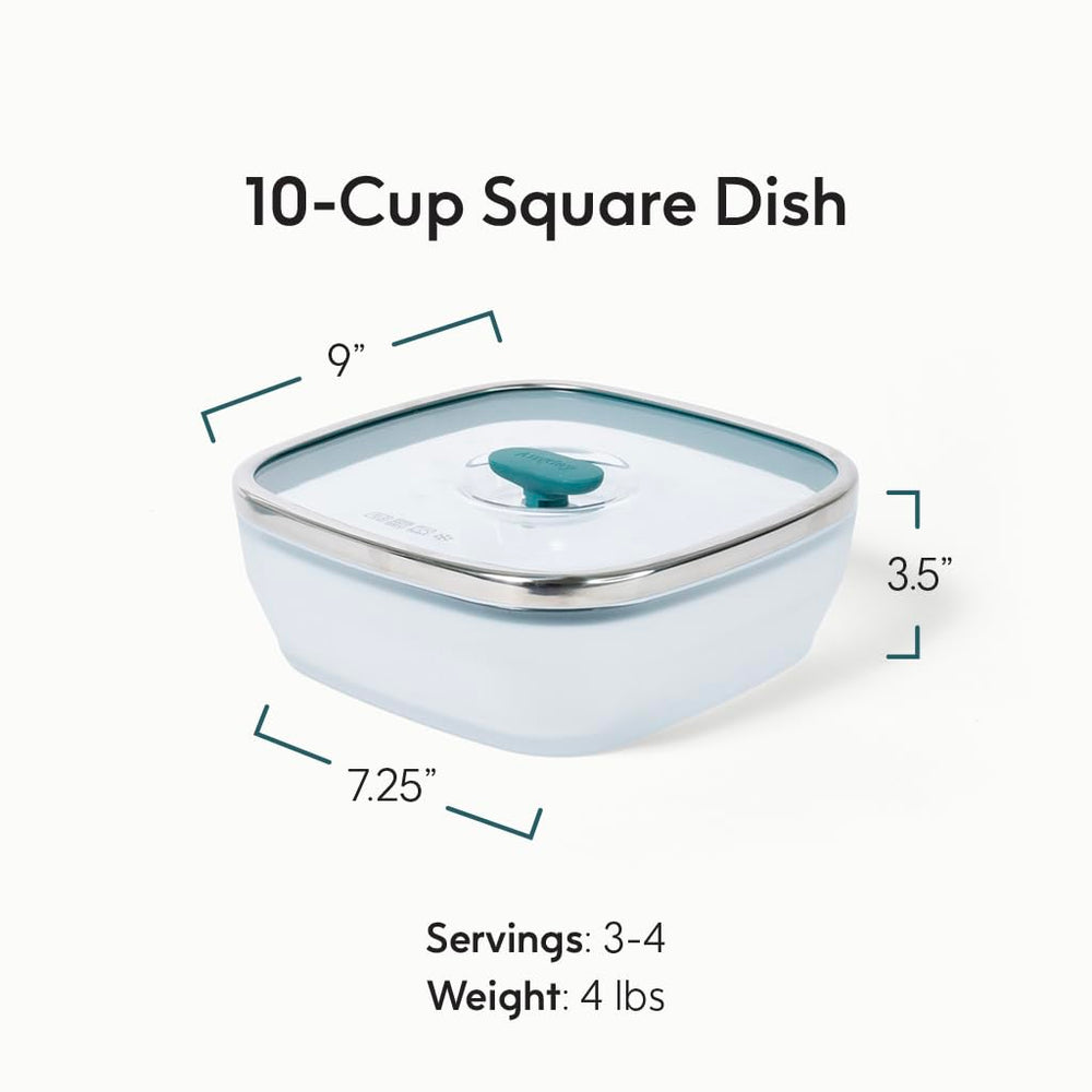Anyday square microwave steamer showing bacon and asparagus ready in minutes