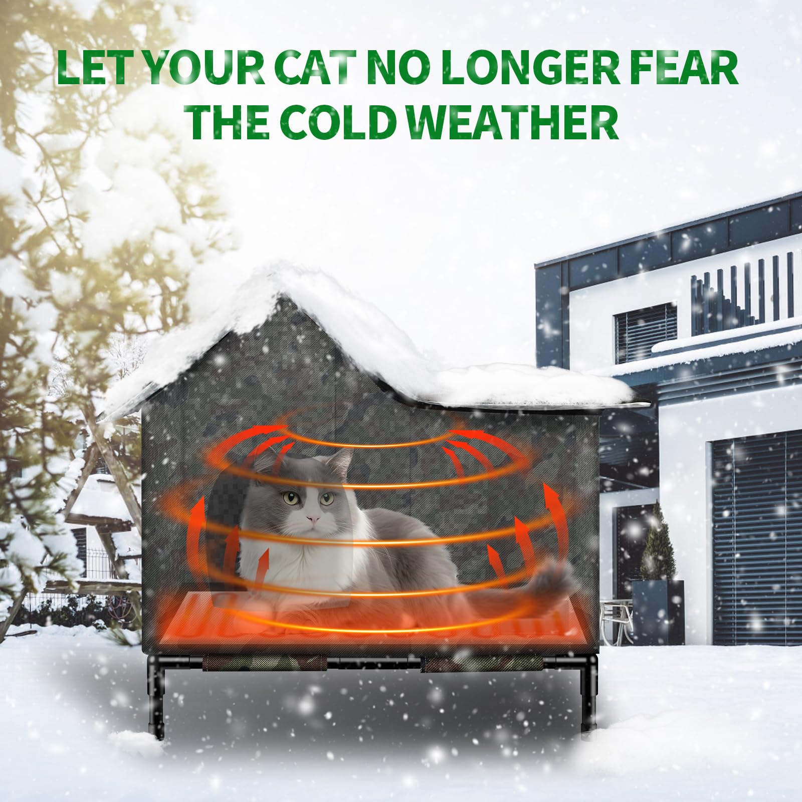 Anysiny heated cat house camo interior plush provides cozy napping space.