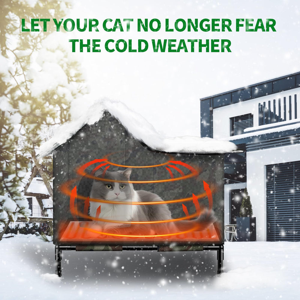Anysiny heated cat house camo interior plush provides cozy napping space.