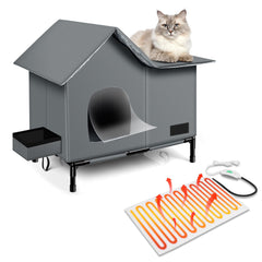 Anysiny heated cat house gray exterior view shows weatherproof shelter for outdoor warmth