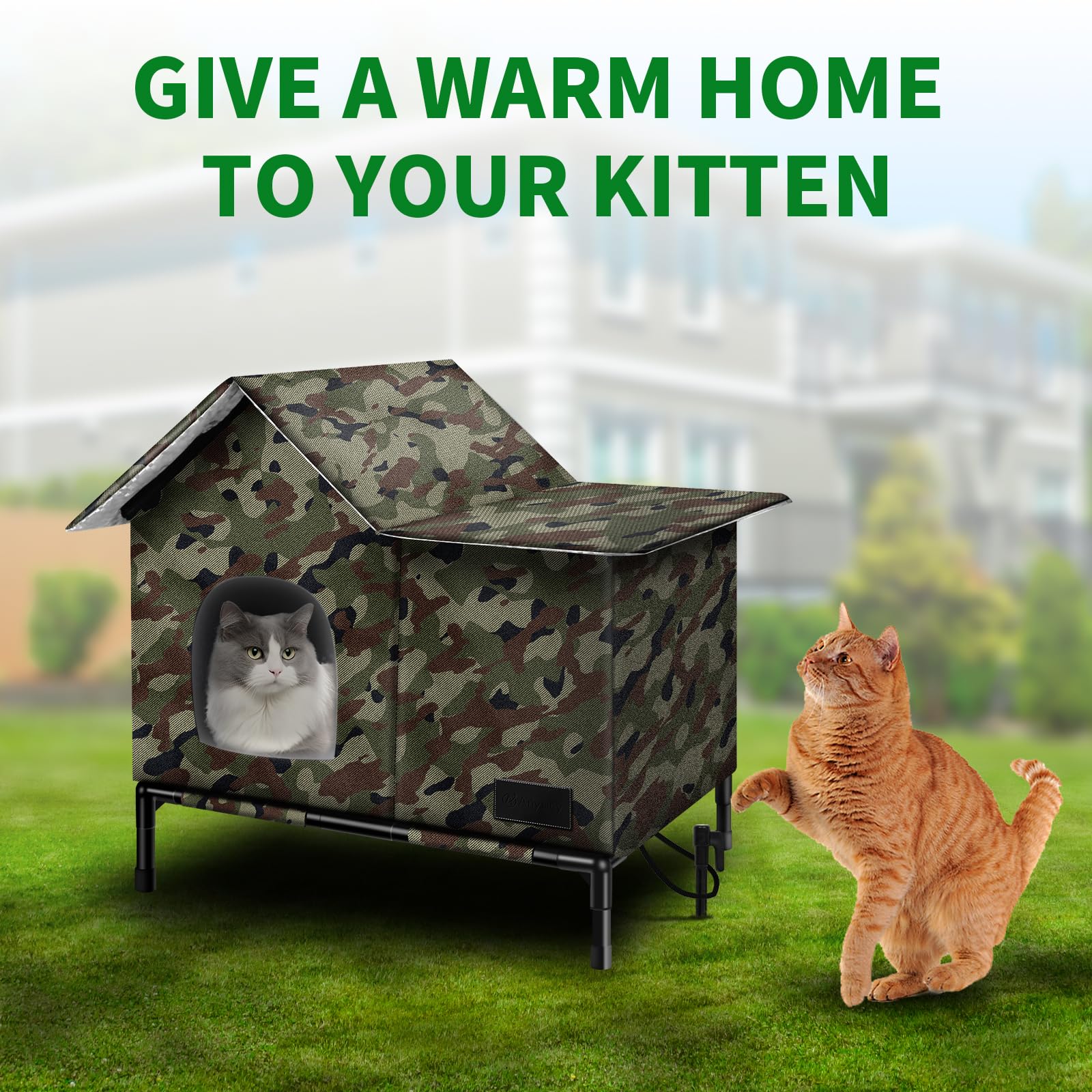 Anysiny heated cat house heating pad demonstrates thermostatic warmth for comfort.
