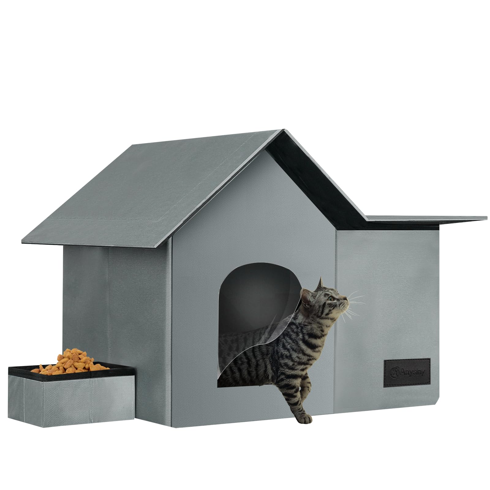 Anysiny outdoor cat house gray large front view for weatherproof shelter