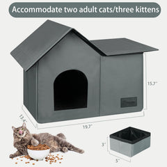 Anysiny outdoor cat house gray large interior with removable mat for warmth