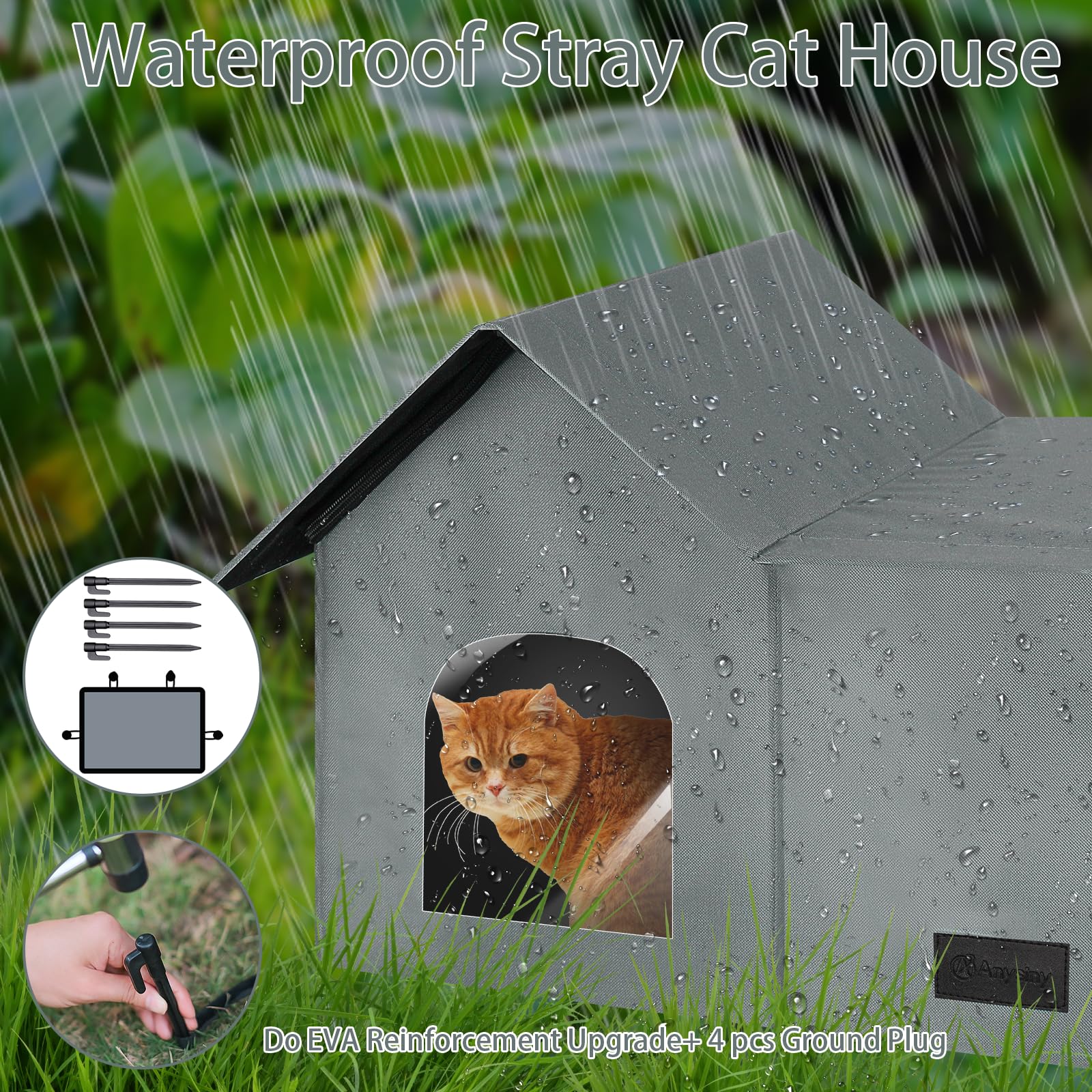 Anysiny cat house gray large removable feeding bowl for convenience
