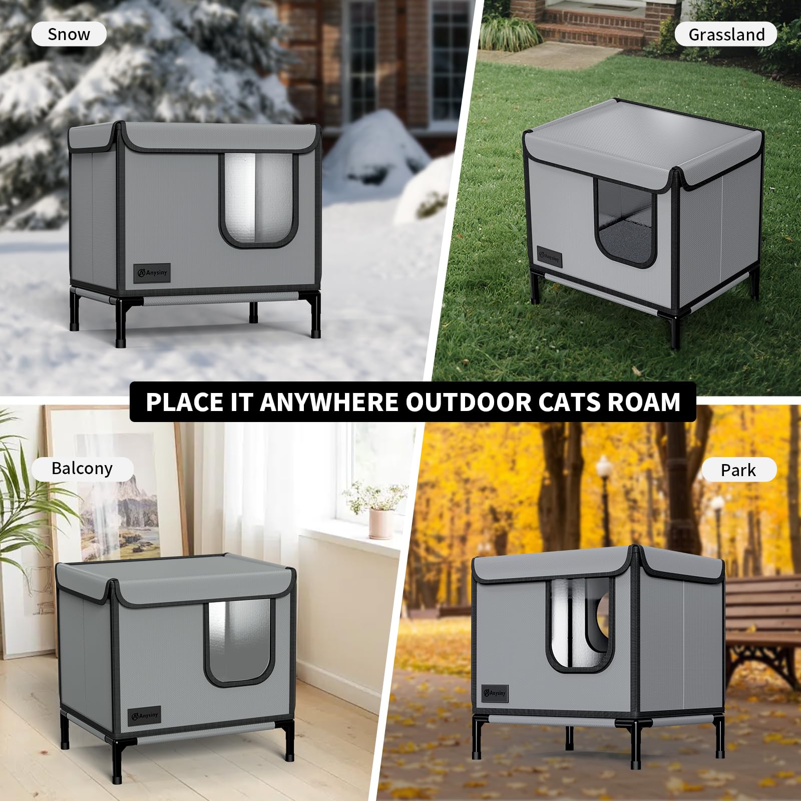 Anysiny quick-assembly foldable cat house for easy storage and transport.