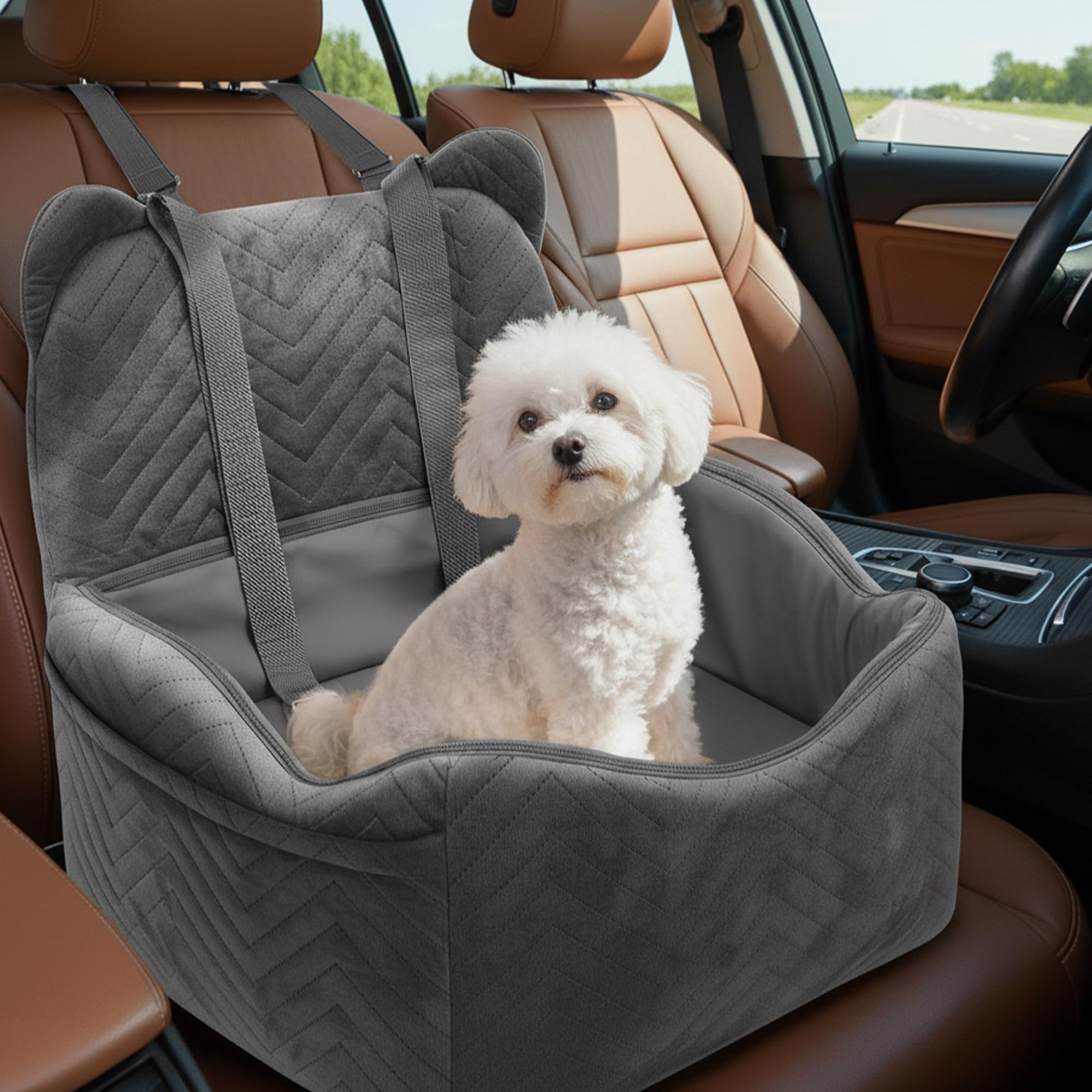 Anywish dog car seat boosted-view for calmer travel.