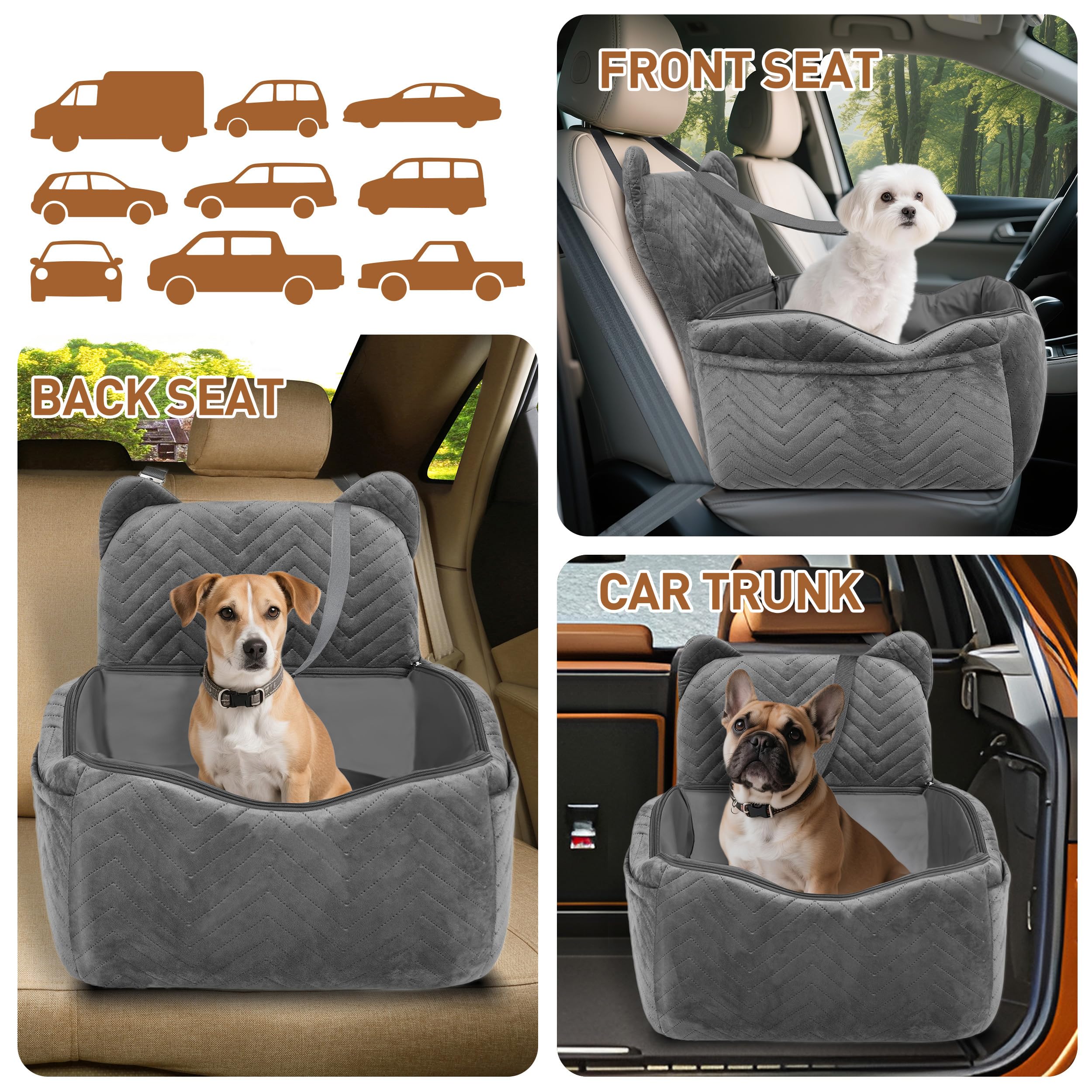 Anywish dog car seat memory-foam-base provides plush support on trips.