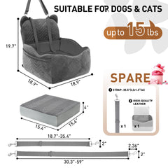 Anywish dog car seat two-safety-belts secure your harnessed dog.