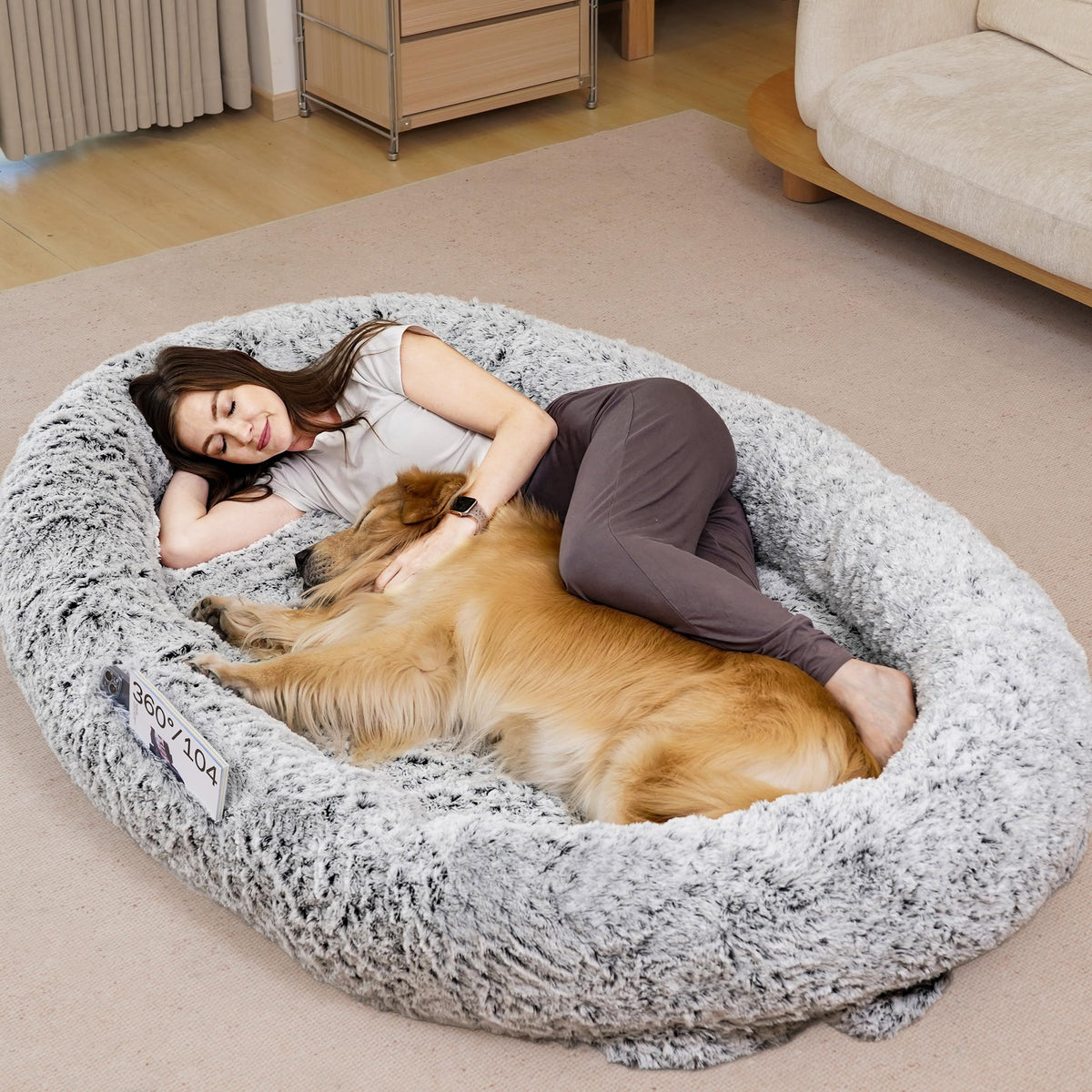 Anywish human dog bed exterior in grey shows oversized comfort