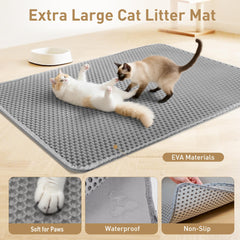 Anywish large cat litter mat double layer honeycomb design traps litter efficiently.